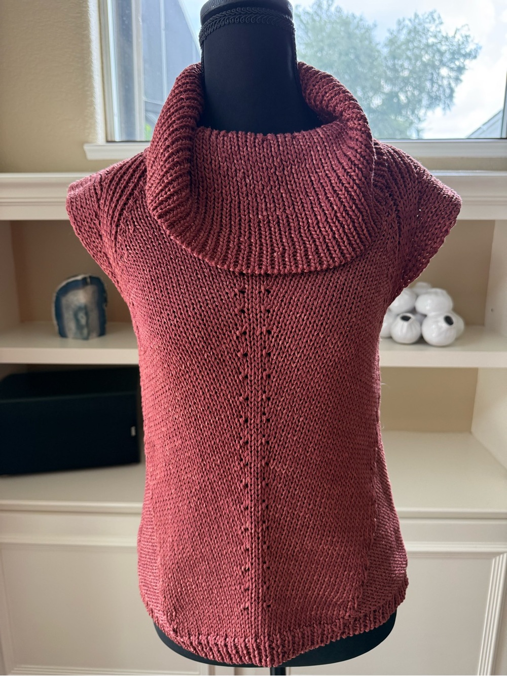 Luxurious Knit WHBM Small Sleeveless Dramatic Cowl Neck Sweater Dusty Rose/Red